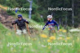03.07.2024, Premanon, France (FRA): Quentin Fillon Maillet (FRA), Emilien Jacquelin (FRA), (l-r) - Biathlon summer training, Premanon (FRA). www.nordicfocus.com. © Manzoni/NordicFocus. Every downloaded picture is fee-liable.