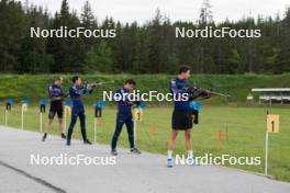 15.06.2024, Correncon-en-Vercors, France (FRA): Emilien Jacquelin (FRA), Quentin Fillon Maillet (FRA), Oscar Lombardot (FRA), Eric Perrot (FRA), (l-r) - Biathlon summer training, Correncon-en-Vercors (FRA). www.nordicfocus.com. © Joly/NordicFocus. Every downloaded picture is fee-liable.