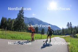 06.08.2024, Lenzerheide, Switzerland (SUI): Elisa Gasparin (SUI), Jeremy Finello (SUI), (l-r) - Biathlon summer training, Lenzerheide (SUI). www.nordicfocus.com. © Manzoni/NordicFocus. Every downloaded picture is fee-liable.