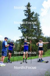 15.07.2024, Lenzerheide, Switzerland (SUI): Armin Auchentaller (ITA), Coach Team USA, Nikolas Burkhart (USA), Bjorn Westervelt (USA), Grace Castonguay (USA), (l-r) - Biathlon summer training, Lenzerheide (SUI). www.nordicfocus.com. © Manzoni/NordicFocus. Every downloaded picture is fee-liable.