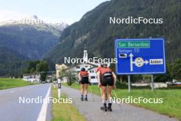 27.06.2024, Juf, Switzerland (SUI): Aita Gasparin (SUI), Joscha Burkhalter (SUI), Elisa Gasparin (SUI), (l-r) - Biathlon summer training, Juf (SUI). www.nordicfocus.com. © Manzoni/NordicFocus. Every downloaded picture is fee-liable.