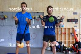 16.09.2024, Lenzerheide, Switzerland (SUI): Theo Guiraud Poillot (FRA), Antonin Guigonnat (FRA), (l-r) - Biathlon summer training, Lenzerheide (SUI). www.nordicfocus.com. © Manzoni/NordicFocus. Every downloaded picture is fee-liable.