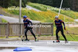 03.07.2024, Premanon, France (FRA): Oscar Lombardot (FRA), Fabien Claude (FRA), (l-r) - Biathlon summer training, Premanon (FRA). www.nordicfocus.com. © Manzoni/NordicFocus. Every downloaded picture is fee-liable.