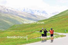 27.06.2024, Juf, Switzerland (SUI): Sebastian Stalder (SUI), Gion Stalder (SUI), Joscha Burkhalter (SUI), (l-r) - Biathlon summer training, Juf (SUI). www.nordicfocus.com. © Manzoni/NordicFocus. Every downloaded picture is fee-liable.