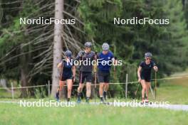 05.09.2024, Lenzerheide, Switzerland (SUI): Aita Gasparin (SUI), Gion Stalder (SUI), Niklas Hartweg (SUI), Elisa Gasparin (SUI), (l-r) - Biathlon summer training, Lenzerheide (SUI). www.nordicfocus.com. © Manzoni/NordicFocus. Every downloaded picture is fee-liable.