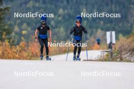 11.10.2024, Ramsau am Dachstein, Austria (AUT): Julia Simon (FRA), Sophie Chauveau (FRA), (l-r) - Biathlon summer training, Dachsteinglacier, Ramsau am Dachstein (AUT). www.nordicfocus.com. © Manzoni/NordicFocus. Every downloaded picture is fee-liable.