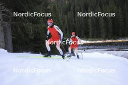 07.11.2024, Davos, Switzerland (SUI): Niklas Hartweg (SUI), Joscha Burkhalter (SUI), (l-r) - Biathlon training, snowfarming track, Davos (SUI). www.nordicfocus.com. © Manzoni/NordicFocus. Every downloaded picture is fee-liable.