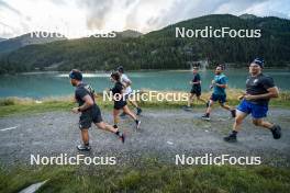 26.08.2024, Martell, Italy (ITA): Andrea Zattoni (ITA), coach Team Italy, Dorothea Wierer of Italy, Tommaso Giacomel (ITA), Elia Zeni (ITA), Patrick Braunhofer (ITA), Didier Bionaz (ITA), (l-r) - Biathlon summer training, Martell (ITA). www.nordicfocus.com. © Vanzetta/NordicFocus. Every downloaded picture is fee-liable.