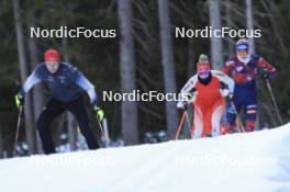 07.11.2024, Davos, Switzerland (SUI): Kein Einaste (EST), coach Team Switzerland, Elisa Gasparin (SUI), Aita Gasparin (SUI), Lisa Theresa Hauser (AUT), (l-r) - Biathlon training, snowfarming track, Davos (SUI). www.nordicfocus.com. © Manzoni/NordicFocus. Every downloaded picture is fee-liable.