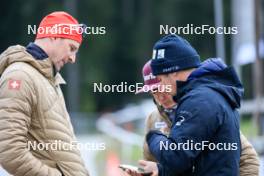 15.09.2024, Lenzerheide, Switzerland (SUI): Kein Einaste (EST), coach Team Switzerland, Sandra Flunger (AUT) coach Team Switzerland, Cyril Burdet (FRA), coach Team France, (l-r) - Sommer Nordic Event 2024, Sommer Biathlon Cup, Lenzerheide (SUI). www.nordicfocus.com. © Manzoni/NordicFocus. Every downloaded picture is fee-liable.