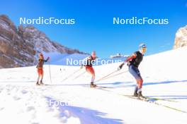 14.10.2024, Ramsau am Dachstein, Austria (AUT): Lea Meier (SUI), Amy Baserga (SUI), Lisa Theresa Hauser (AUT), (l-r) - Biathlon summer training, Dachsteinglacier, Ramsau am Dachstein (AUT). www.nordicfocus.com. © Manzoni/NordicFocus. Every downloaded picture is fee-liable.