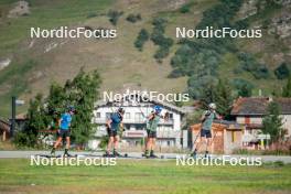 28.08.2024, Bessans, France (FRA): Quentin Fillon-Maillet (FRA), Emilien Jacquelin (FRA), Oscar Lombardot (FRA), Eric Perrot, (l-r) - Biathlon summer training, Bessans (FRA). www.nordicfocus.com. © Authamayou/NordicFocus. Every downloaded picture is fee-liable.