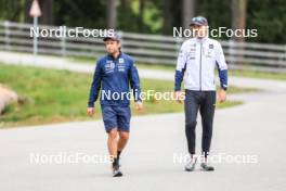 05.09.2024, Lenzerheide, Switzerland (SUI): Patrick Oberegger (ITA) coach Team Norway, Siegfried Mazet (FRA) coach team Norway, (l-r) - Biathlon summer training, Lenzerheide (SUI). www.nordicfocus.com. © Manzoni/NordicFocus. Every downloaded picture is fee-liable.