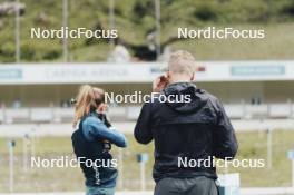 19.05.2024, Forni Avoltri, Italy (ITA): Michela Carrara (ITA), Jonne Kahkonen (FIN), coach Team Italy, (l-r) - Biathlon summer training, Forni Avoltri (ITA). www.nordicfocus.com. © Del Fabbro/NordicFocus. Every downloaded picture is fee-liable.