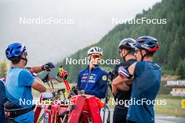 29.08.2024, Bessans, France (FRA): Oscar Lombardot (FRA), Eric Perrot, Emilien Jacquelin (FRA), Quentin Fillon-Maillet (FRA), (l-r) - Biathlon summer training, Bessans (FRA). www.nordicfocus.com. © Authamayou/NordicFocus. Every downloaded picture is fee-liable.