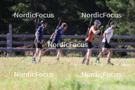 06.08.2024, Lenzerheide, Switzerland (SUI): Gion Stalder (SUI), Jeremy Finello (SUI), Sebastian Stalder (SUI), Joscha Burkhalter (SUI), (l-r) - Biathlon summer training, Lenzerheide (SUI). www.nordicfocus.com. © Manzoni/NordicFocus. Every downloaded picture is fee-liable.