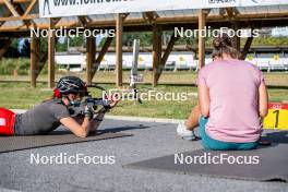 17.08.2024, Font-Romeu, France (FRA): Claire Breton (FRA), Coach Team France, Eva Laine (FRA), (l-r) - Biathlon summer training, Font-Romeu (FRA). www.nordicfocus.com. © Authamayou/NordicFocus. Every downloaded picture is fee-liable.