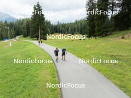 05.09.2024, Lenzerheide, Switzerland (SUI): Aita Gasparin (SUI), Elisa Gasparin (SUI), Gion Stalder (SUI), Niklas Hartweg (SUI), (l-r) - Biathlon summer training, Lenzerheide (SUI). www.nordicfocus.com. © Manzoni/NordicFocus. Every downloaded picture is fee-liable.