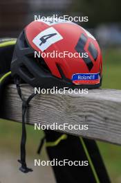 16.09.2024, Lenzerheide, Switzerland (SUI): Helmet of Jeremy Finello (SUI) - Biathlon summer training, Lenzerheide (SUI). www.nordicfocus.com. © Manzoni/NordicFocus. Every downloaded picture is fee-liable.