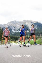 05.09.2024, Lenzerheide, Switzerland (SUI): Maren Kirkeeide (NOR), Lea Meier (SUI), Juni Arnekleiv (NOR), (l-r) - Biathlon summer training, Lenzerheide (SUI). www.nordicfocus.com. © Manzoni/NordicFocus. Every downloaded picture is fee-liable.