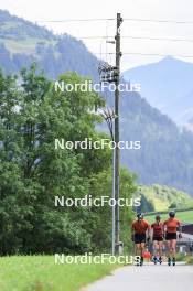 27.06.2024, Juf, Switzerland (SUI): Aita Gasparin (SUI), Elisa Gasparin (SUI), Joscha Burkhalter (SUI), (l-r) - Biathlon summer training, Juf (SUI). www.nordicfocus.com. © Manzoni/NordicFocus. Every downloaded picture is fee-liable.