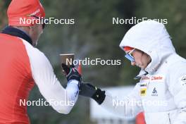 07.11.2024, Davos, Switzerland (SUI): Joscha Burkhalter (SUI), Aita Gasparin (SUI), (l-r) - Biathlon training, snowfarming track, Davos (SUI). www.nordicfocus.com. © Manzoni/NordicFocus. Every downloaded picture is fee-liable.