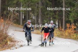 13.10.2024, Ramsau am Dachstein, Austria (AUT): Kein Einaste (EST), coach Team Switzerland, Sebastian Stalder (SUI), Joscha Burkhalter (SUI), Niklas Hartweg (SUI), (l-r) - Biathlon summer training, Ramsau am Dachstein (AUT). www.nordicfocus.com. © Manzoni/NordicFocus. Every downloaded picture is fee-liable.