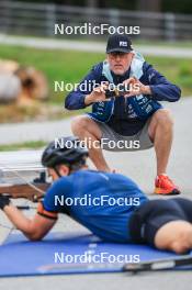 04.09.2024, Lenzerheide, Switzerland (SUI): Vetle Sjaastad Christiansen (NOR) and physio Fritz - Biathlon summer training, Lenzerheide (SUI). www.nordicfocus.com. © Manzoni/NordicFocus. Every downloaded picture is fee-liable.