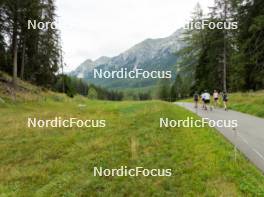 05.09.2024, Lenzerheide, Switzerland (SUI): Marthe Krakstad Johansen (NOR), Maren Kirkeeide (NOR), Juni Arnekleiv (NOR), Lea Meier (SUI), (l-r) - Biathlon summer training, Lenzerheide (SUI). www.nordicfocus.com. © Manzoni/NordicFocus. Every downloaded picture is fee-liable.