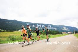 02.07.2024, Premanon, France (FRA): Fabien Claude (FRA), Emilien Jacquelin (FRA), Oscar Lombardot (FRA), Eric Perrot (FRA), (l-r) - Biathlon summer training, Premanon (FRA). www.nordicfocus.com. © Manzoni/NordicFocus. Every downloaded picture is fee-liable.