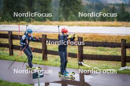 27.09.2024, Lavaze, Italy (ITA): Lukas Hofer (ITA), Lisa Vittozzi (ITA), (l-r) - Biathlon summer training, Lavaze (ITA). www.nordicfocus.com. © Barbieri/NordicFocus. Every downloaded picture is fee-liable.