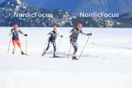 14.10.2024, Ramsau am Dachstein, Austria (AUT): Sandra Flunger (AUT) coach Team Switzerland, Elisa Gasparin (SUI), Silvano Demarmels (SUI), (l-r) - Biathlon summer training, Dachsteinglacier, Ramsau am Dachstein (AUT). www.nordicfocus.com. © Manzoni/NordicFocus. Every downloaded picture is fee-liable.