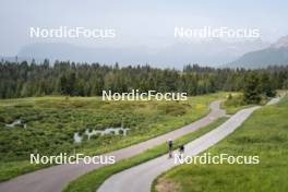 19.06.2024, Lavaze, Italy (ITA): Tommaso Giacomel (ITA), Elia Zeni (ITA), (l-r)  - Biathlon summer training, Lavaze (ITA). www.nordicfocus.com. © Vanzetta/NordicFocus. Every downloaded picture is fee-liable.