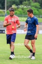 03.07.2024, Saint-Claude, France (FRA): Simon Fourcade (FRA), Oscar Lombardot (FRA), (l-r) - Biathlon summer training, Premanon (FRA). www.nordicfocus.com. © Manzoni/NordicFocus. Every downloaded picture is fee-liable.