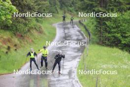 21.05.2024, Lenzerheide, Switzerland (SUI): Sebastian Stalder (SUI), Matthias Riebli (SUI), Yanis Keller (SUI), (l-r) - Biathlon summer training, Lenzerheide (SUI). www.nordicfocus.com. © Manzoni/NordicFocus. Every downloaded picture is fee-liable.