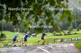 26.08.2024, Martell, Italy (ITA): Lukas Hofer (ITA), Didier Bionaz (ITA), Tommaso Giacomel (ITA), (l-r) - Biathlon summer training, Martell (ITA). www.nordicfocus.com. © Vanzetta/NordicFocus. Every downloaded picture is fee-liable.