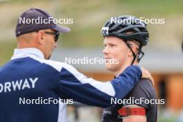 05.09.2024, Lenzerheide, Switzerland (SUI): Siegfried Mazet (FRA) coach team Norway, Johannes Dale-Skjevdal (NOR), (l-r) - Biathlon summer training, Lenzerheide (SUI). www.nordicfocus.com. © Manzoni/NordicFocus. Every downloaded picture is fee-liable.