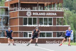 04.09.2024, Lenzerheide, Switzerland (SUI): Endre Stroemsheim (NOR), Johannes Dale-Skjevdal (NOR), Sturla Holm Laegreid (NOR), (l-r) - Biathlon summer training, Lenzerheide (SUI). www.nordicfocus.com. © Manzoni/NordicFocus. Every downloaded picture is fee-liable.