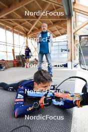 03.07.2024, Premanon, France (FRA): Oscar Lombardot (FRA), Jean-Pierre Amat (FRA), Olympic Champion and shooting coach Team France, (l-r) - Biathlon summer training, Premanon (FRA). www.nordicfocus.com. © Manzoni/NordicFocus. Every downloaded picture is fee-liable.