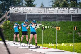 06.06.2024, Lavaze, Italy (ITA): Anna-Karin Heijdenberg (SWE), Emil Nykvist (SWE), Ella Hallvarsson (SWE), (l-r)  - Biathlon summer training, Lavaze (ITA). www.nordicfocus.com. © Barbieri/NordicFocus. Every downloaded picture is fee-liable.