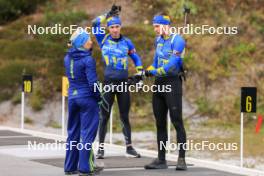 13.10.2024, Ramsau am Dachstein, Austria (AUT): Nadia Bilova (UKR), Taras Lesiuk (UKR), Vitalii Mandzyn (UKR), (l-r) - Biathlon summer training, Ramsau am Dachstein (AUT). www.nordicfocus.com. © Manzoni/NordicFocus. Every downloaded picture is fee-liable.