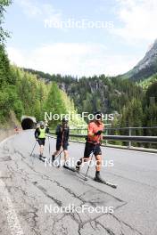 27.06.2024, Juf, Switzerland (SUI): Sebastian Stalder (SUI), Gion Stalder (SUI), Joscha Burkhalter (SUI), (l-r) - Biathlon summer training, Juf (SUI). www.nordicfocus.com. © Manzoni/NordicFocus. Every downloaded picture is fee-liable.