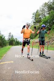 02.07.2024, Premanon, France (FRA): Fabien Claude (FRA), Oscar Lombardot (FRA), (l-r) - Biathlon summer training, Premanon (FRA). www.nordicfocus.com. © Manzoni/NordicFocus. Every downloaded picture is fee-liable.