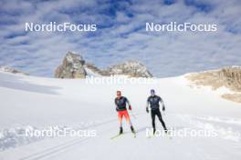 14.10.2024, Ramsau am Dachstein, Austria (AUT): Joscha Burkhalter (SUI), Niklas Hartweg (SUI), (l-r) - Biathlon summer training, Dachsteinglacier, Ramsau am Dachstein (AUT). www.nordicfocus.com. © Manzoni/NordicFocus. Every downloaded picture is fee-liable.