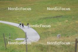 16.09.2024, Lenzerheide, Switzerland (SUI): Lisa Siberchicot (FRA), Fany Bertrand (FRA), Gilonne Guigonnat (FRA), (l-r) - Biathlon summer training, Lenzerheide (SUI). www.nordicfocus.com. © Manzoni/NordicFocus. Every downloaded picture is fee-liable.