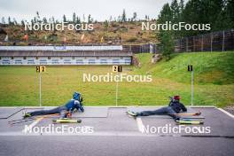 27.09.2024, Lavaze, Italy (ITA): Lukas Hofer (ITA), Lisa Vittozzi (ITA), (l-r) - Biathlon summer training, Lavaze (ITA). www.nordicfocus.com. © Barbieri/NordicFocus. Every downloaded picture is fee-liable.