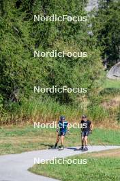 29.08.2024, Bessans, France (FRA): Quentin Fillon-Maillet (FRA), Emilien Jacquelin (FRA), (l-r) - Biathlon summer training, Bessans (FRA). www.nordicfocus.com. © Authamayou/NordicFocus. Every downloaded picture is fee-liable.