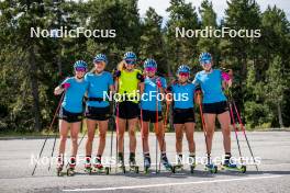 02.09.2024, Font-Romeu, France (FRA): Anna Karin Heijdenberg (SWE), Ella Halvarsson (SWE), Hanna Oeberg (SWE), Sara Andersson (SWE), Anna Magnusson (SWE), Elvira Oeberg (SWE), (l-r) - Biathlon summer training, Font-Romeu (FRA). www.nordicfocus.com. © Authamayou/NordicFocus. Every downloaded picture is fee-liable.