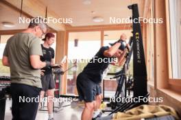 20.05.2024, Lenzerheide, Switzerland (SUI): Andreas Kuppelwieser (ITA), coach Team Switzerland, Kein Einaste (EST), Niklas Hartweg (SUI), (l-r) - Biathlon summer training, Lenzerheide (SUI). www.nordicfocus.com. © Manzoni/NordicFocus. Every downloaded picture is fee-liable.