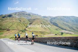 28.08.2024, Bessans, France (FRA): Quentin Fillon-Maillet (FRA), Emilien Jacquelin (FRA), Eric Perrot, Oscar Lombardot (FRA), (l-r) - Biathlon summer training, Bessans (FRA). www.nordicfocus.com. © Authamayou/NordicFocus. Every downloaded picture is fee-liable.